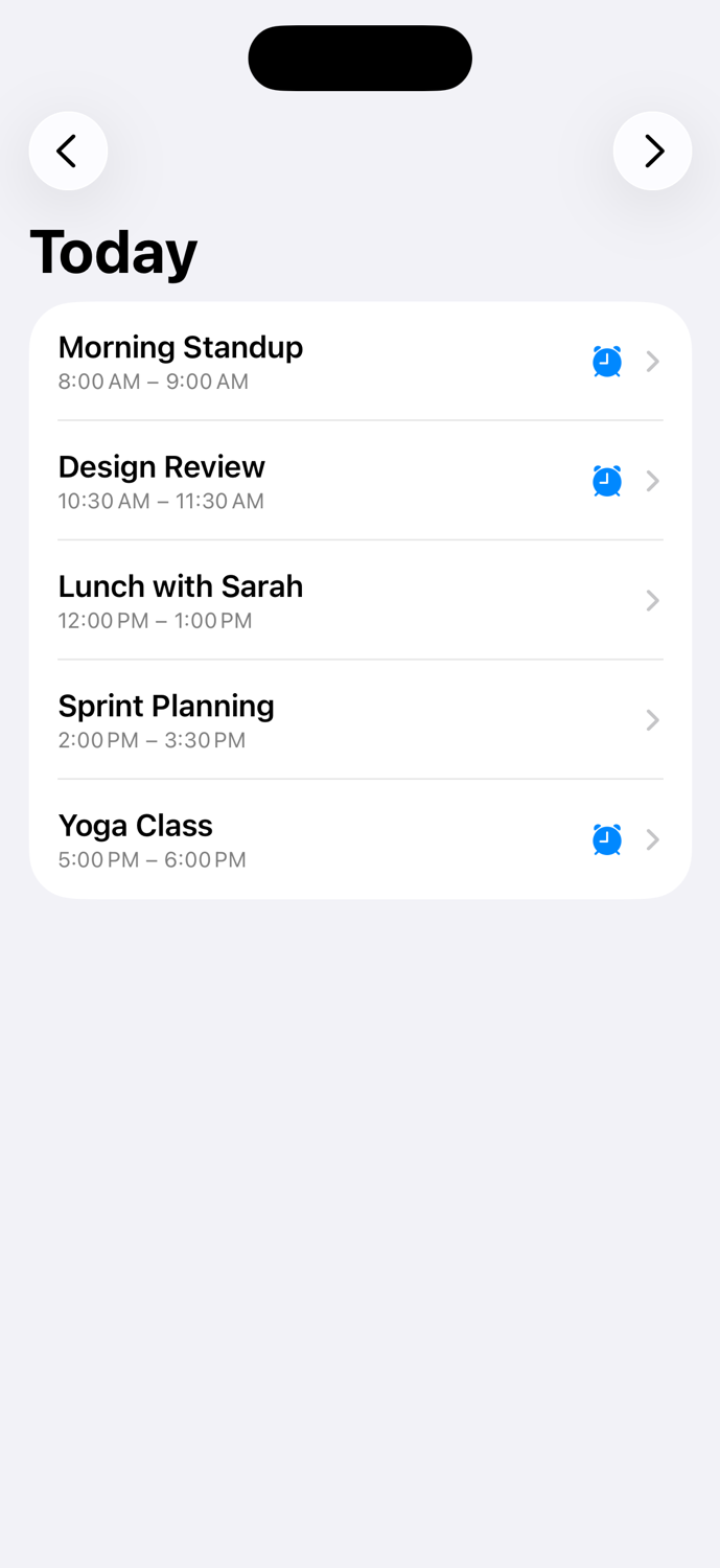 AlarmCal Events List