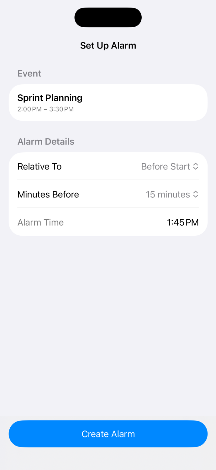 AlarmCal Set Up Alarm