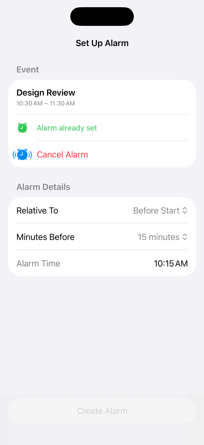 AlarmCal Existing Alarm